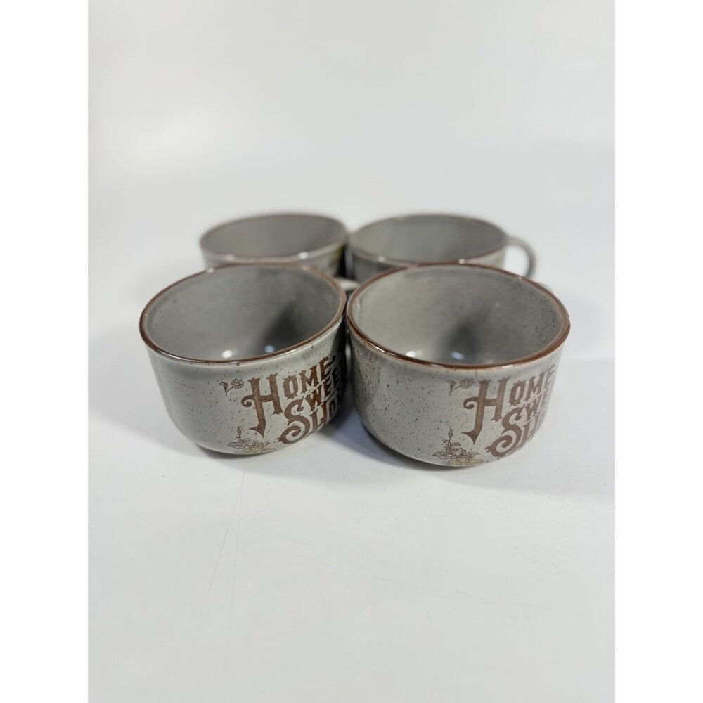 Stoneware Wide Mouth Coffee Mugs Large Soup Mug Set 4 Home Sweet Home Japan - Picture 10 of 11
